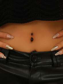 316L医用钢女士肚脐环，14G极简双球肚脐穿刺饰品，低过敏性金银材质身体饰品 - 銀色 - 查看 16