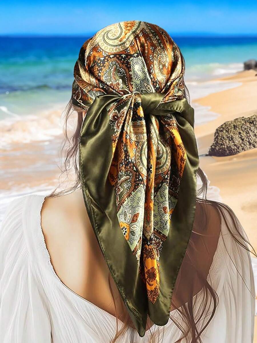 1pc Women's Paisley & Cashew Pattern Woven Printed Scarf, Fashion Headscarf, Suitable For Travel, Evening Party - Multicolor - View 1