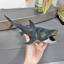 Large Solid Megalodon Shark Sculpture Statue, Lifelike Dragon Figurine Decor, Indoor/Outdoor Holiday Gift, Detailed Texture Animal Model Ornament - Black - View 5