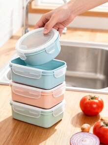1/2pcs Square Bento Lunch Box Set, Stackable Leak-Proof Plastic Meal Containers, Microwave & Freezer , Suitable For Fruits, Vegetables, Nuts, Meat, Snacks, Lunch, Travel, School, Office - Multicolor - View 4