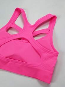 Women's Seamless Ribbed Sports Bra, Hollow-Out Breathable Backless Daily Training Fitness Underwear - Pink - View 7