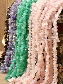 天然紫水晶和粉晶珠子 - DIY珠宝配件，波西米亚风不规则形状抛光碎石，适用于手工制作项链、手链、耳环、发夹和手机挂饰。每串80厘米/31.5英寸。 - 彩色 - 查看 4
