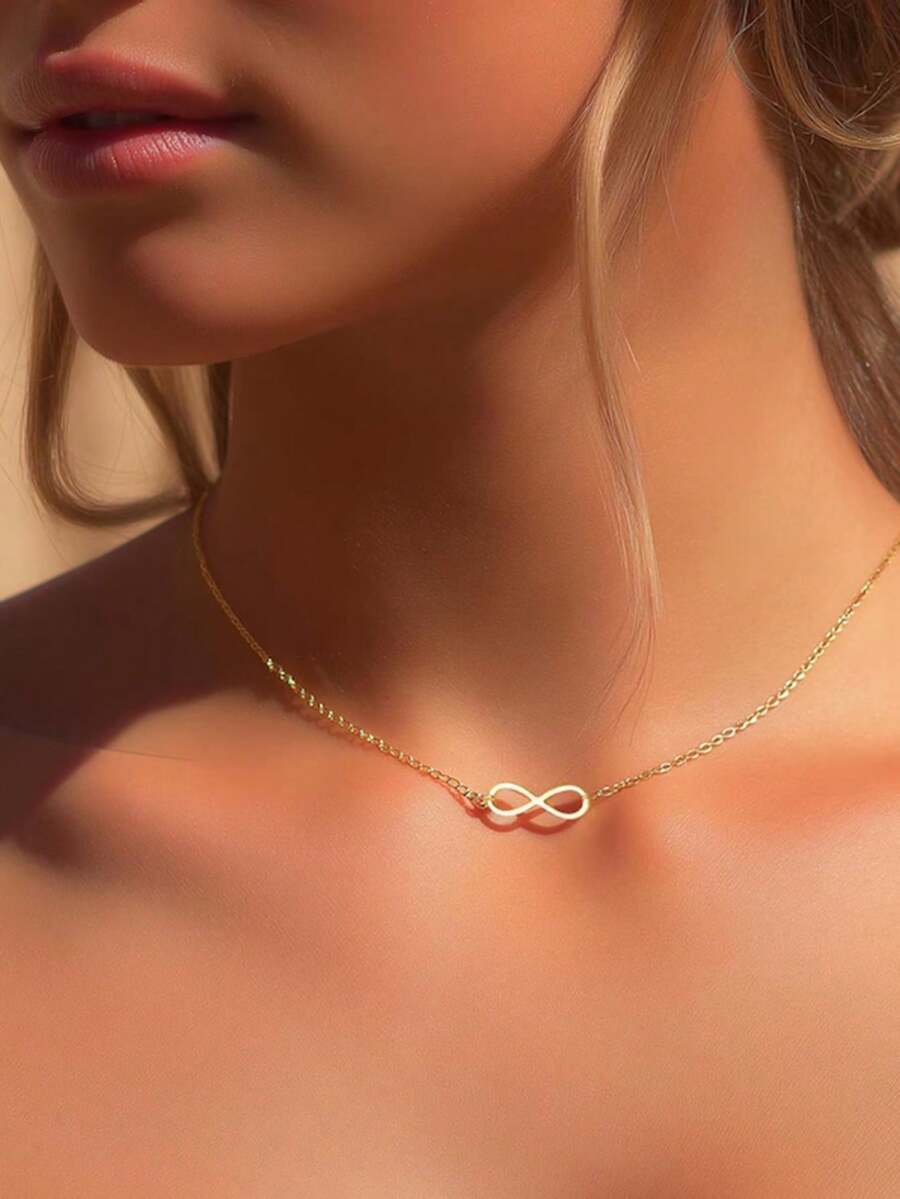 1件18K镀金不锈钢无限符号项链，简约8字形吊坠