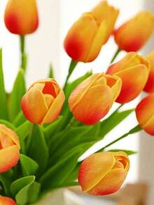 1/20支装仿真郁金香，质感逼真，适合婚礼、房间、家居、酒店、派对、活动、情人节、新年礼物等场合。 - 橘色 - 查看 3