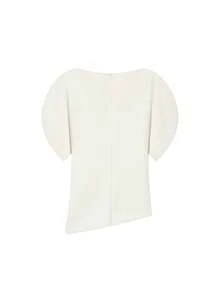 2026 Spring Women's Fashion Asymmetric Puff Sleeve Fitted Cropped Top, Round Neck Zipper Back Design, Street Style White Summer - White - View 9