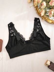 1件装女士蕾丝肩带前扣式时尚舒适文胸 - 黑色 - 查看 7