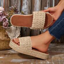 Summer Women Slides Shoes Sandals For Women Flats Outdoor Walking Travel Platform Sandals Open Toe Beach Bohemia Jute Sole Lightweight Comfortable - lanh - Xem 4