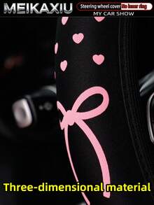 MEIKAXIU 1pc Soft Foam Heart & Bow Elastic Steering Wheel Cover, Comfortable Fit For 14.5-15 Inch Cars, Decorative Accessory For Women - Foamed Heart Bow Style - View 3