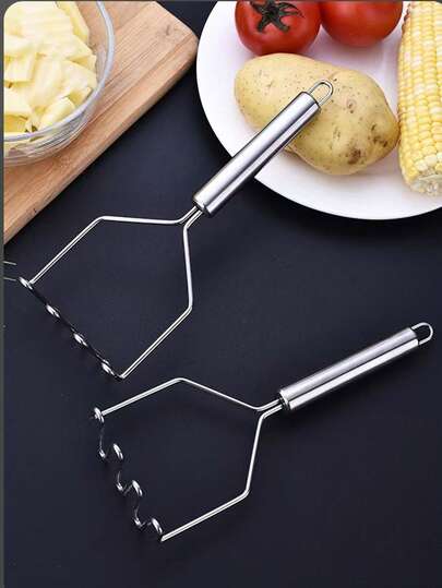 1Pc Potato Vegetable Food Mashing Stick Stainless Steel Kitchen Cooking Simple Durable Practical Classic Stick Auxiliary Food Compactor