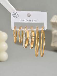 6pcs/Set Elegant Minimalist Stainless Steel Hoop Earrings Set - Multicolor - View 19