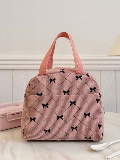 Bärbar isolerad lunchväska; Förtjockad söt lunchväska med frukt för studenter; Lunchväska med rosetttryck.