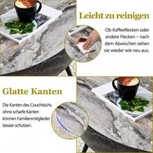 Round Coffee Table, 70 Cm Diameter, Textured Grey Marble Top (MDF), Black Metal Legs. Minimalist Design, Ideal For Living Rooms And Small Spaces. - Grey - View 4
