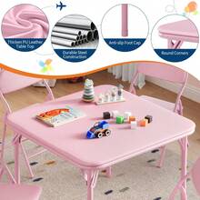 Set plegable para niños, Mesa y sillas tapizadas en PU suave, Estructura metálica resistente, Portátil y multifuncional para guarderías, aulas, comedor y manualidades - 1+4 - Ver 3