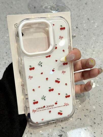 可爱樱桃撞色波浪果冻手机壳，适用于 17 Pro Max、17 Pro、17 Air、16 Pro Max、14 Pro、13、12、15 Plus、11，柔软后盖，礼品装