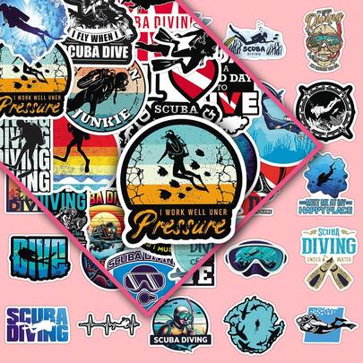 50pcs Underwater Sports Diving Adventure Cool Outdoor Personalized Creative DIY Decorative Wall, Cup, Stationery Box Stickers Scrapbook Supplies Funny Stickers Kindle