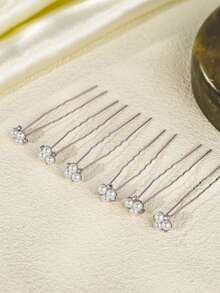 6件套简约优雅水晶珍珠U型发夹，手工制作新娘伴娘婚礼发饰 - 彩色 - 查看 8