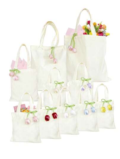Mini/S/M/L 1/3/5/10pcs Assorted Sizes Favor Bags With 3D Flower Charms For Wedding Bridal Shower, Bachelorette Party, Bridesmaid Proposal, Birthday & Spring Party Favors, Mother's Day Gift Bag For Mom