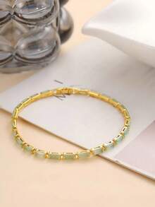 1条奢华祖母绿长方形锆石手链，经典搭扣设计，适合日常、派对、度假、送礼。 - 彩色 - 查看 2