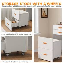 Tocador compacto blanco con espejo, conjunto de mesita de noche y tocador 3 en 1 que ahorra espacio, con almacenamiento y silla con ruedas, para habitaciones pequeñas - Blanco - Ver 4