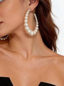1 Paio di Orecchini a Cerchio di Lusso con Perle Sfumate, Gioielli Glamour per Feste e Occasioni delle Donne - Bianco - Visualizzare 2