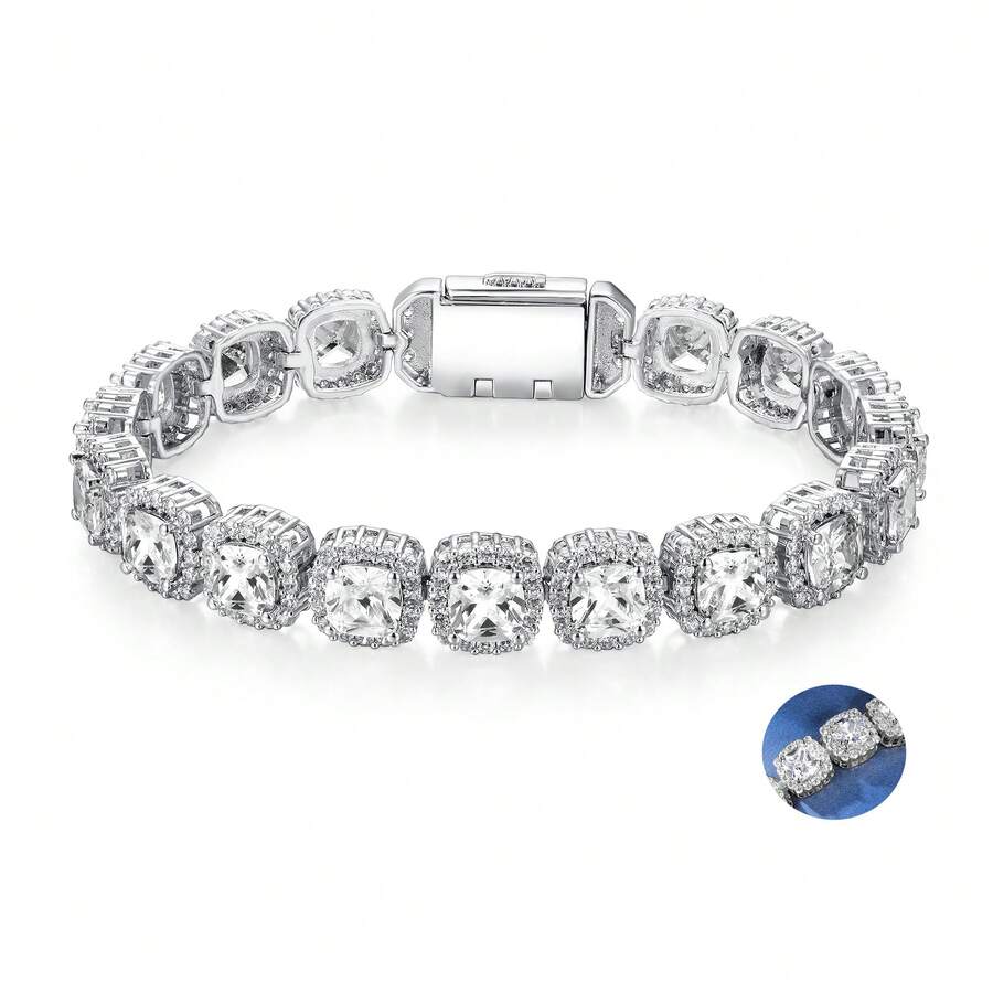MDFUN 14K White Gold Cubic Zirconia Encrusted Tennis Bracelet, Luxury Jewelry Gift For Birthday, Anniversary - White - View 1