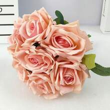 仿真玫瑰花束 长茎仿真玫瑰 丝绸花 婚礼花束 中心装饰 派对 新娘 婴儿派对 - 彩色 - 查看 7