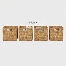 4 Pack Woven Wicker Storage Baskets With Handles, 11x11x11 Inch Natural Rattan Cube Organizer Bins For Shelves, Water Hyacinth Large Basket For Home Organization - 查看 8