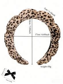豹纹发带，化妆发带，女士面部护理发夹，SPA礼品，派对，日常外出，便携轻巧，发带 - 多色 - 查看 5