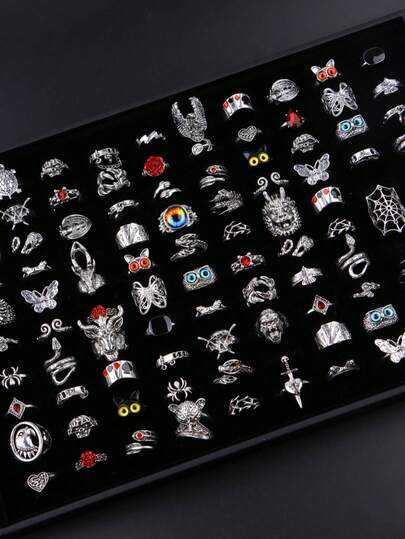 10/20 Peças/Lote Anéis Vintage Punk Gothic Caveira Mistos Olhos Borboleta Rosa Aranha Tigre Estilos Aleatórios, Presentes Casuais de Festa para Amigos, Acessórios de Uso Diário