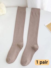 1双女士过膝袜，春夏加厚条纹显瘦袜，适合搭配裙子，百搭造型 - 彩色 - 查看 16