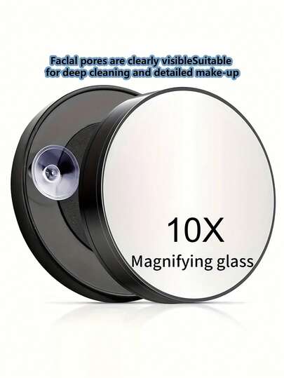 10倍放大化妆镜 - 便携式黑色圆形壁挂镜，带双吸盘，设计小巧，可去除黑头，是化妆的实用工具配件，适合精准近距离化妆、清洁黑头、洁面和日常佩戴。是女性化妆、妆前准备和旅行的理想之选。单面便携式化妆镜。