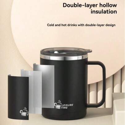 1 pieza Taza de acero inoxidable de 500ml/16.91oz con tapa, sello, taza de oficina, taza de té, taza de leche, taza de viaje