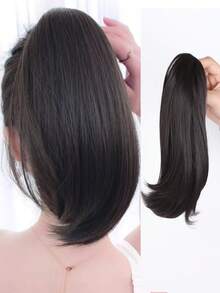 日常自然马尾假发，带夹子，时尚内卷，手工制作马尾假发，经典蓬松短直马尾假发，带夹子，合成纤维假发 - 彩色 - 查看 10