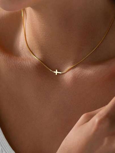 1pc Elegant Gold Necklace With Cross Pendant, Suitable For Women's Daily Wear