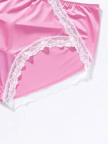 1 chiếc quần lót gợi cảm màu hồng bóng, ren satin dành cho nữ, cỡ lớn. Được làm từ chất liệu ren thoáng khí, bóng bẩy, nhẹ và có độ co giãn cao, được thiết kế đặc biệt dành cho phụ nữ. - Hồng - Xem 10