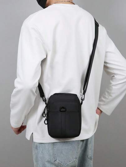 New Stylish Versatile Men's Crossbody Bag, Waterproof Wear-Resistant Nylon, Small Square Bag, Minimalist Solid Color Shoulder Bag For Men
