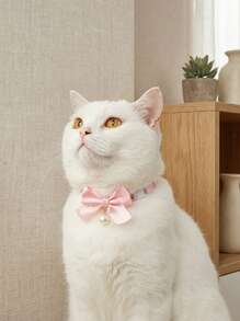 PETSIN Pink Floral Breakaway Cat Collar With Bow & Pearls - Adjustable Kitten Collar, Lace Aesthetic Bowtie For Girl Cats, Cute Valentine's Gift For Female Kittens - Pink - View 1