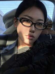 Y2K Women's Small Narrow Frame Retro Non-Prescription Oval Black Frame Eyeglasses, With Eyeglass Case And Cleaning Cloth. - Multicolor - View 2