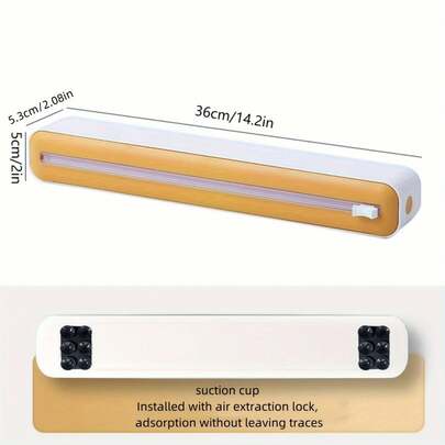 Portable Food Wrap Dispenser With Cutter - Compact Kitchen/Outdoor Tool. Dual Color (White/Black, White/Orange) Options: Suitable For Home/Picnic Use; Built-In Cutter: Clean Cut Food Wrap. Lightweight & Portable: Applicable For Kitchen, Picnic, Travel. Can Hold Standard Wrap Rolls. Practical Tool For Outdoor Food Storage!