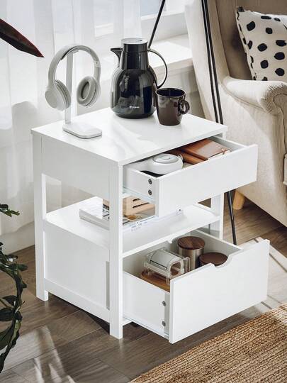 SoBuy FRG258-II-W Side Table, Bedside Table, Nightstand With 2 Drawers And 2 Shelves, Approx. 45x55x38cm (WxHxD), Bed Shelf, Hanging Shelf, Side Table, Nightstand, Pedestal Table, Table Holder, Sturdy And Durable, Overbed Table, Living Room Table, Modern Nightstand, Modern Bedside Chest, Nightstand With Drawers, Living Room Furniture, Khaki MDF (E1)