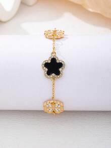 1件金色金属黑色四叶草造型时尚优雅饰品，适合派对和节日佩戴 - 綠色五葉草 - 查看 5