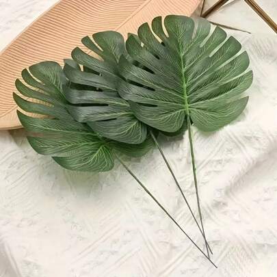 5/10/20 piezas Hojas de palma artificiales de 35cm, hojas falsas de Monstera tropical con tallos, plantas artificiales, plantas verdes resistentes a los rayos UV, verdor artificial, decoración del hogar, decoración de alféizar de ventana, restaurante, dormitorio, boda, fiesta de cumpleaños, decoración interior y exterior, fotografía, decoración de primavera y verano, verdor artificial exterior, decoración de primavera