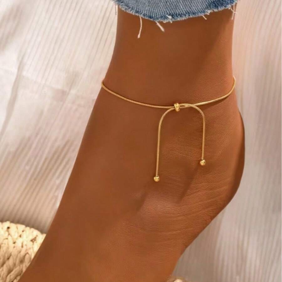 1pc Minimalist Elegant Versatile Casual Anklet, Suitable For Summer Daily Wear, Beach Vacation, Commuting - Gold - View 1