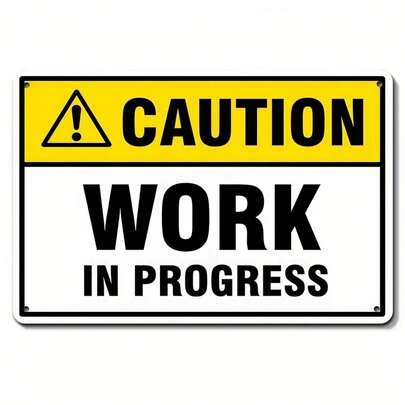 1pc Warning: Construction In Progress Sign - 8"X12" Durable Metal Safety Sign, Yellow Background With Black Text, Suitable For Wall Mounting, As Safety Alert For Construction Areas, Yards, Offices And Various Applications