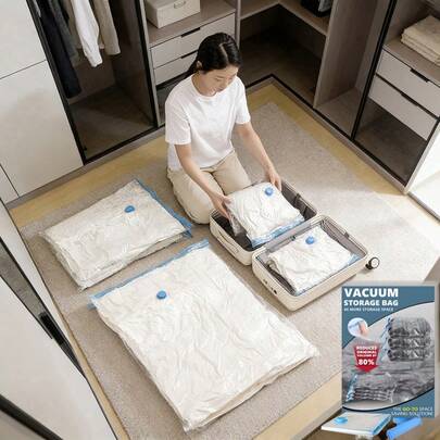 Túi đựng đồ hút chân không cỡ lớn 80cm/31.5in*100cm/39.37in kèm bơm tay, túi hút chân không dùng cho du lịch và chuyển nhà, chất liệu dày dặn bền chắc bảo vệ quần áo, tiết kiệm không gian cho quần áo và chăn ga gối đệm theo mùa, vật dụng thiết yếu trong gia đình.