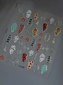 1Pc 5D Relief Retro Animal Leopard Zebra Cow Pattern Nail Stickers Simple Gold Edge Block Asterism Flower Decals Manicure Ornaments - Multicolor - View 3