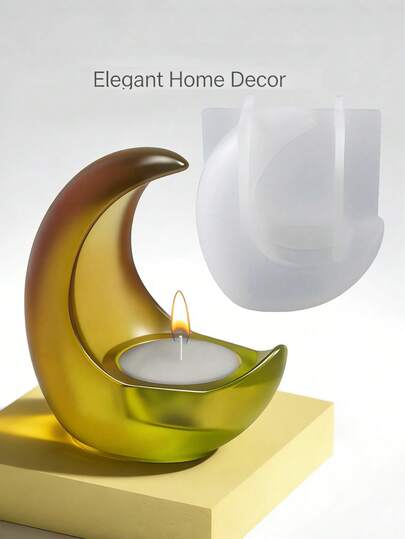 用于制作月牙形烛台、混凝土、蜡、树脂、石膏工艺品的3D硅胶模具