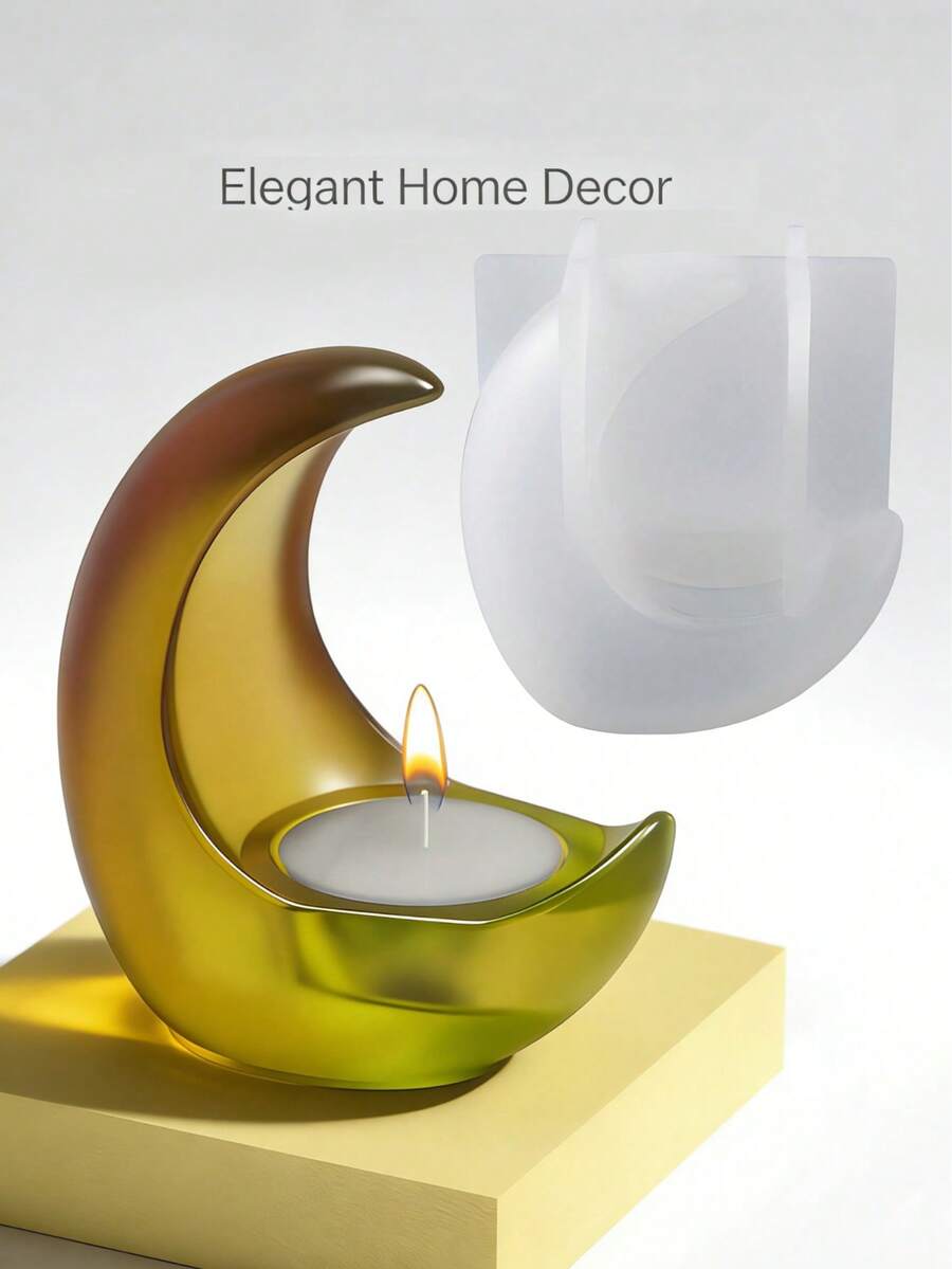 3D Silicone Mold For Making Moon-Shaped Candle Holders, Concrete, Wax, Resin, Plaster Crafts - White Silicone Mold - View 1