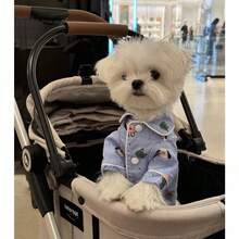 Cartoon Dog Collar Pajamas, Breathable Anti-Shedding, Homewear & Sleepwear Companion For Maltese, Poodle And Other Small Dogs, Skin-Friendly Printed Loungewear - Blue - View 7