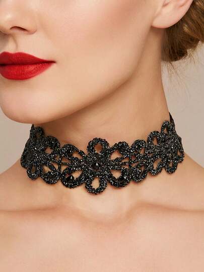 1件花卉水晶项链，欧美时尚夸张性感派对项链，女士款